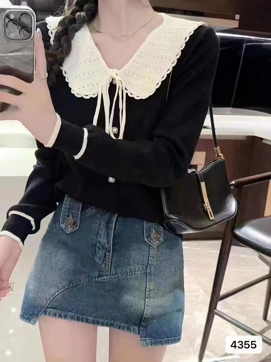 Autumn and winter new Korean style design doll collar patchwork shirt for women design niche versatile tops for women