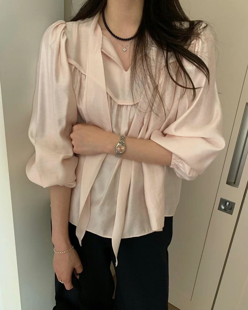 Korean chic elegant and versatile front and back lace-up shirt for women