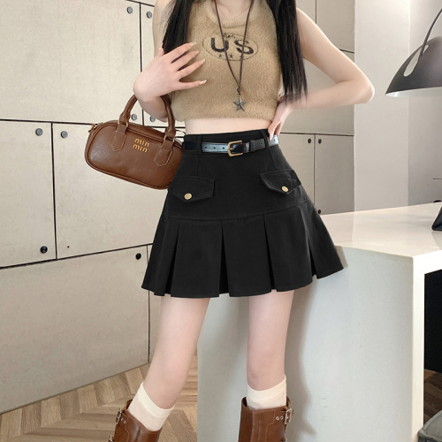 Actual shot of 2024 spring and summer new style hot girl American workwear pleated short skirt high waist slimming versatile A-line skirt