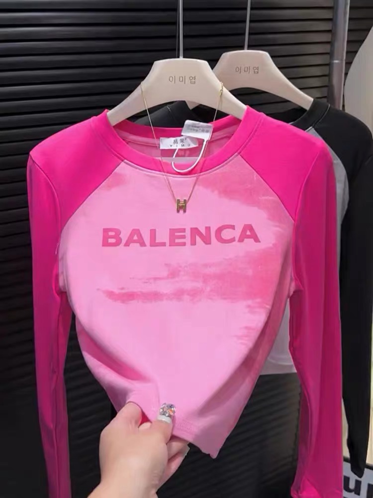 Spring and Autumn unique American retro chic sweet and spicy tight-fitting short shoulder top bottoming shirt for women with long-sleeved T-shirt