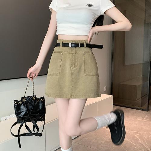 Actual shot of 2024 spring and summer new American retro workwear hot girl denim skirt high waist versatile A-line skirt