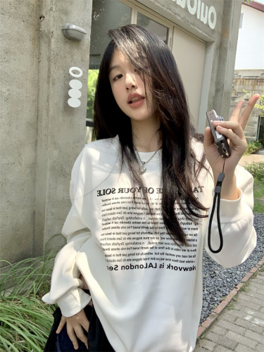 Real shot early spring new pure cotton round neck pullover long sleeve letter casual high quality thin round neck sweatshirt for women