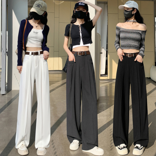 Real shot of suit wide-leg pants for women 2024 spring high-waisted straight-leg loose slimming narrow floor-length mopping pants