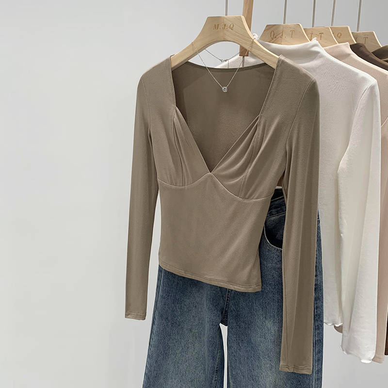 Real photos of modal deep V-neck design bottoming shirt for women spring 2024 new long-sleeved T-shirt top