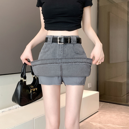 Actual shot of 2024 new summer Korean style versatile slimming A-line skirt high-waisted skirt anti-exposure casual hip-covering short skirt