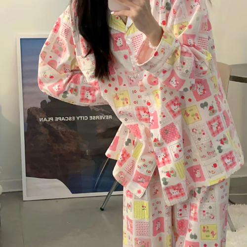 Cute Hello Kitty pajamas for women spring and autumn long-sleeved trousers student dormitory home clothes can be worn outside