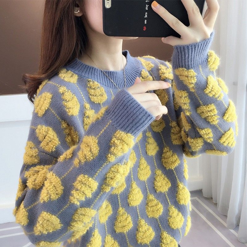 Autumn and winter clothing 2024 new women's sweaters women's loose outer wear lazy style thickened pullover tops bottoming shirt