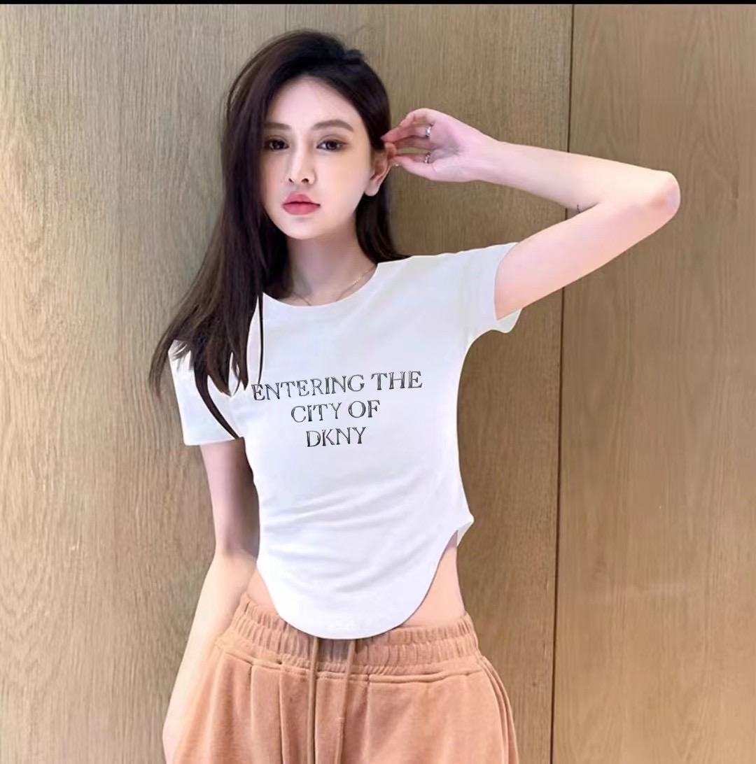 立體字母打底衫高腰露臍短款上衣女修身夏季短袖T恤女ins潮