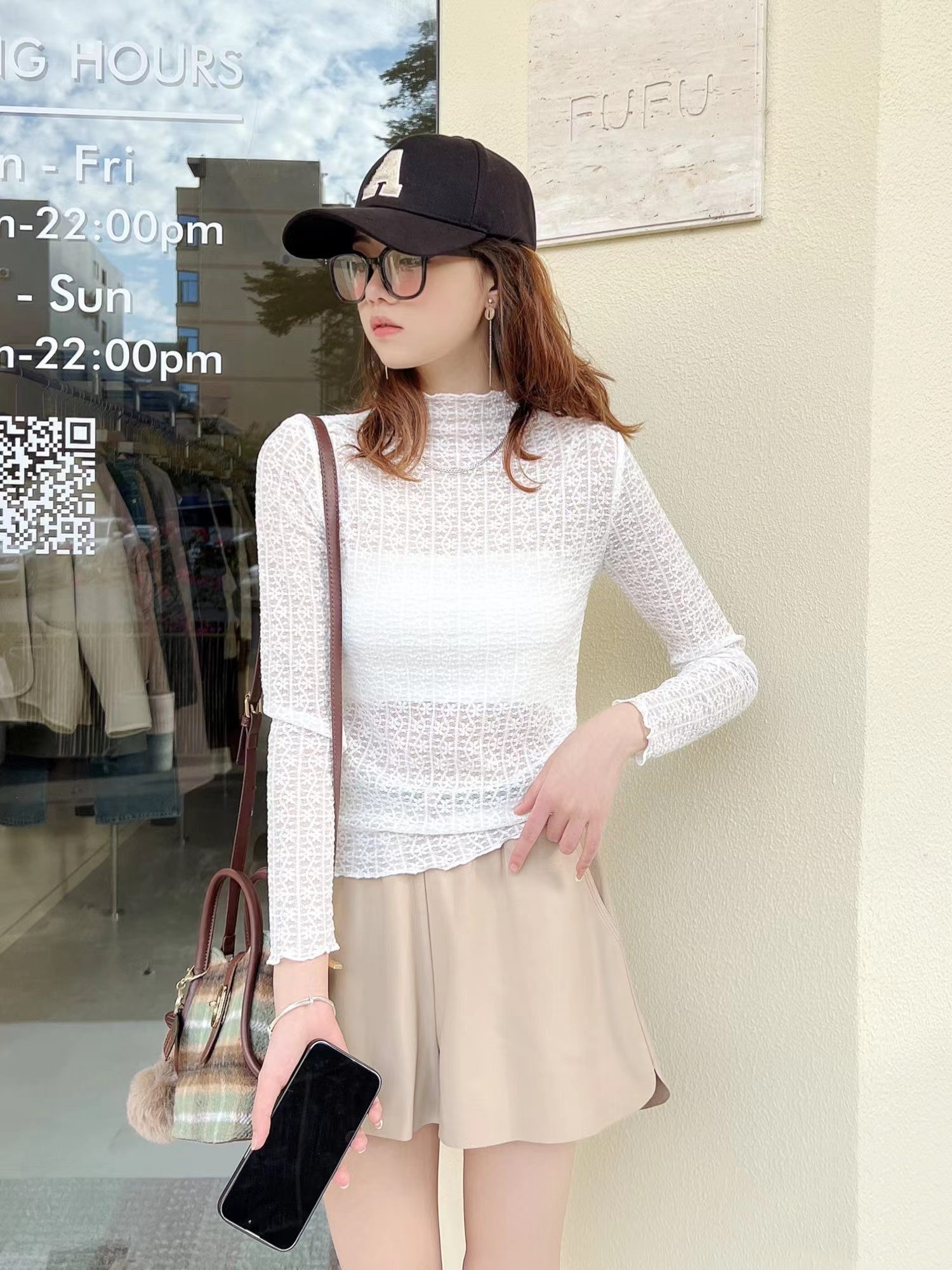 Winter new Korean style inner fashionable half-high collar slightly see-through patterned ear-edged long-sleeved top for women