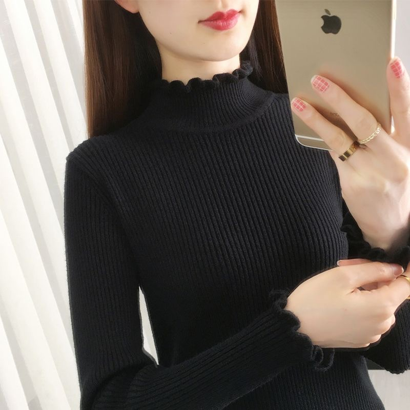 半高領毛衣打底衫女洋氣秋冬新款黑色針織衫上衣修身緊身長袖內搭