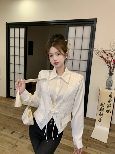 Real shot of 2024 spring new Chinese style vest splicing shirt fake two-piece design cardigan long-sleeved jacket