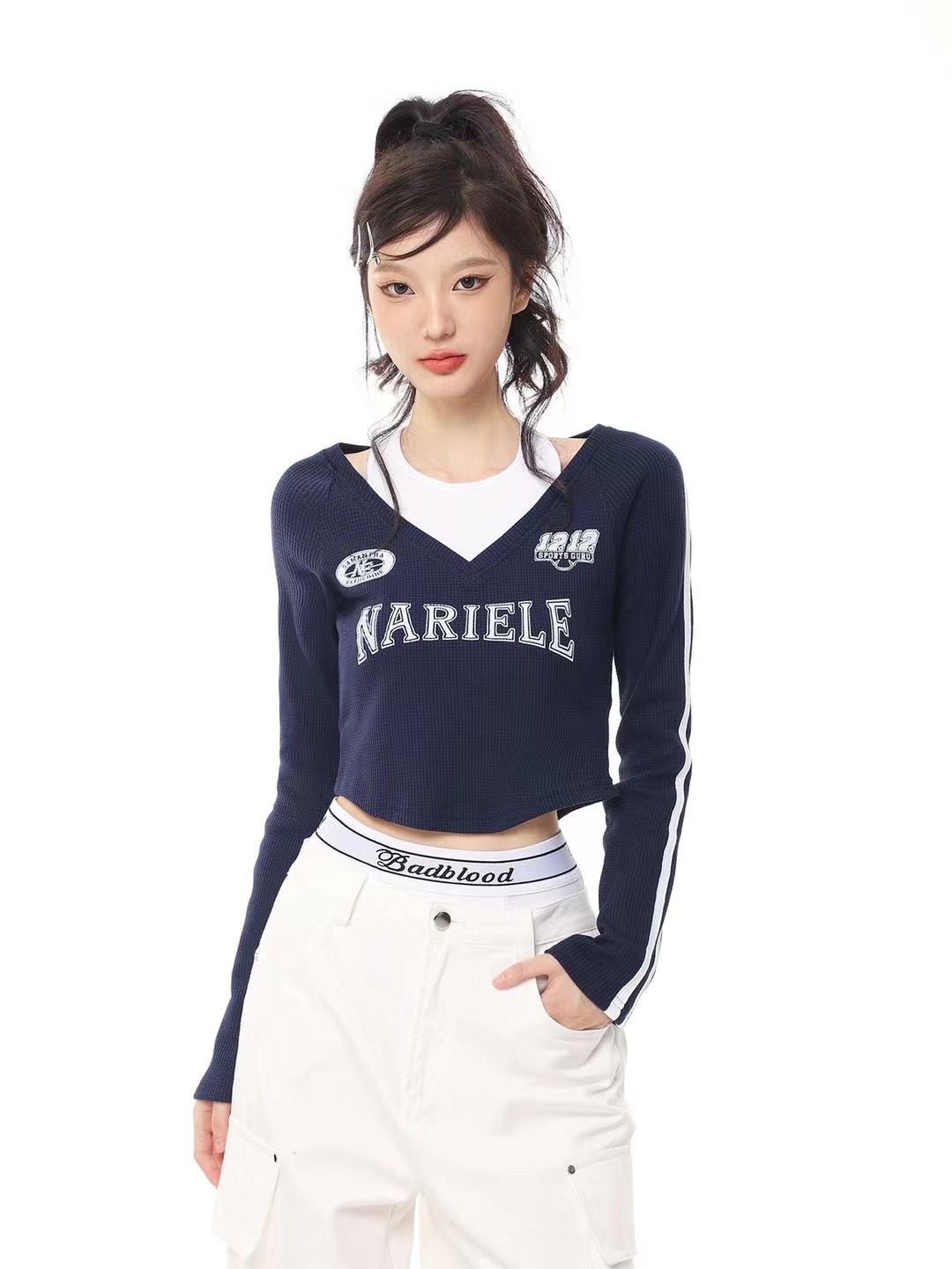 Early spring new long-sleeved T-shirt for women, American motorcycle style, retro, hot girl, slim, short, slim and versatile top