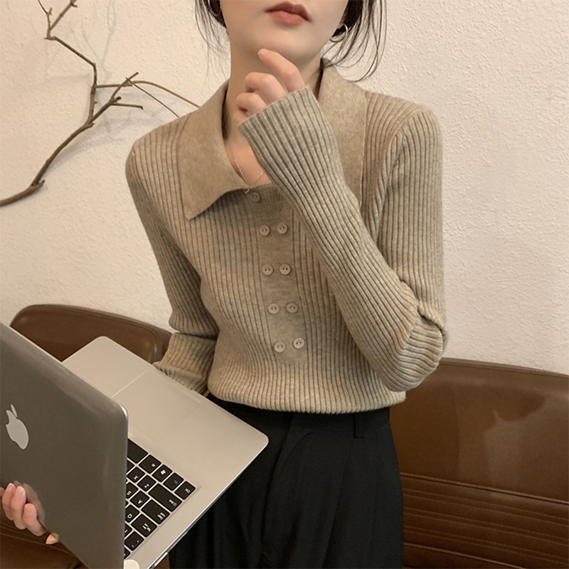 Tmall quality design inner sweater bottoming shirt high-end slim new knitted polo collar top