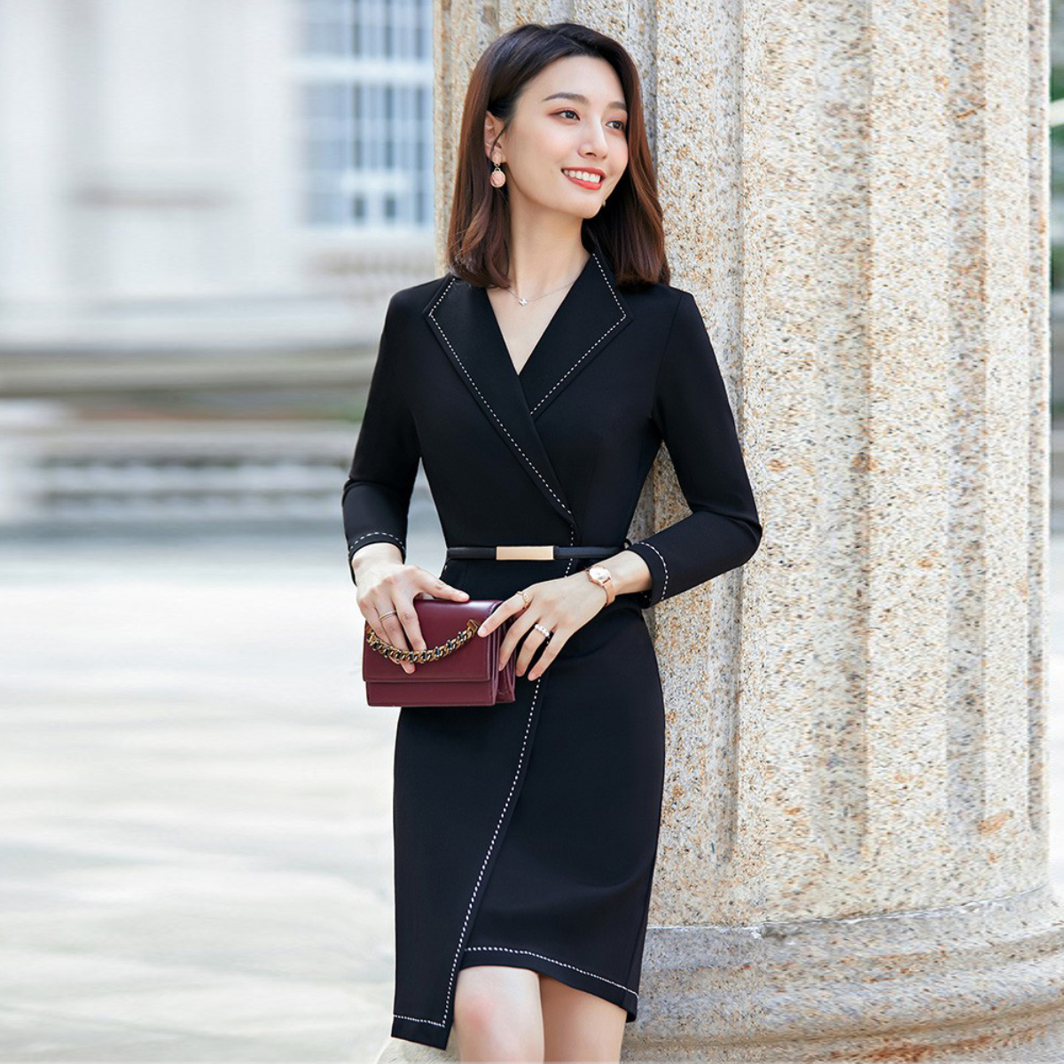 職業連衣裙春秋季女裝ol氣質時尚正裝黑色工裝大碼工作服包臀裙子