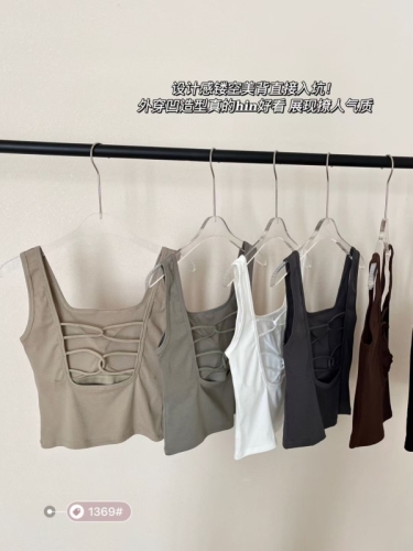 ~Spring and summer new backless vest female niche design slim pure lust hot girl top short style with breast pads