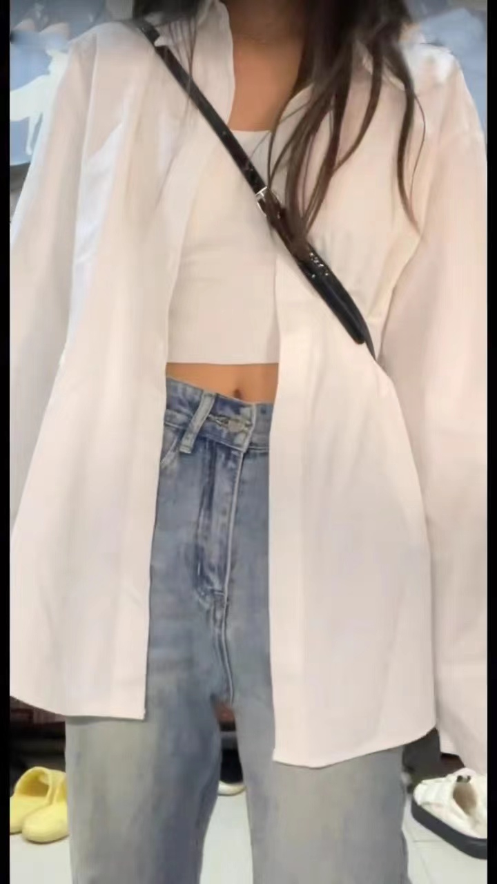 長袖白色襯衫女春夏季寬鬆疊穿設計感小眾ins潮外套上衣