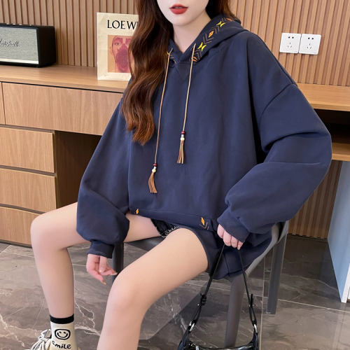 First release of Chinese cotton composite milk silk 320g autumn thin sweatshirt long-sleeved loose hooded jacket for women