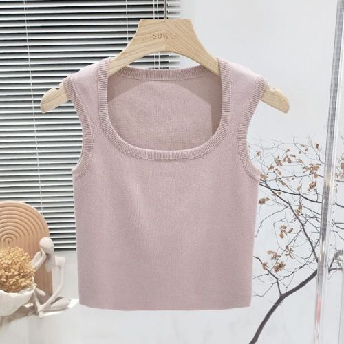 Square neck clavicle exposed vest for women, sleeveless pure lust style inner short hot girl sexy bottoming top