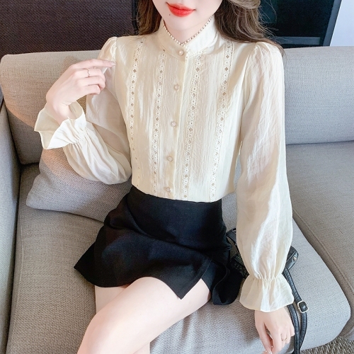 2024 early spring new French retro heavy embroidery temperament shirt lantern sleeve shirt
