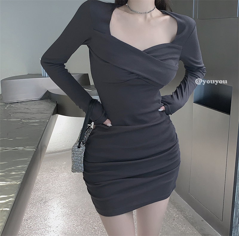 Actual shot ~ 2024 spring slimming Yujie light and mature tight-fitting butt-hugging long-sleeved dress with high-end temperament