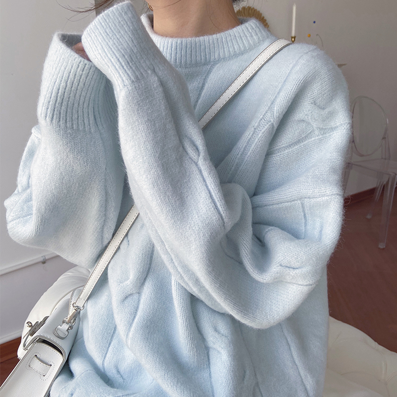 High quality 2024 new mohair sweater women's pullover loose thickened Korean knitted autumn and winter outer wear
