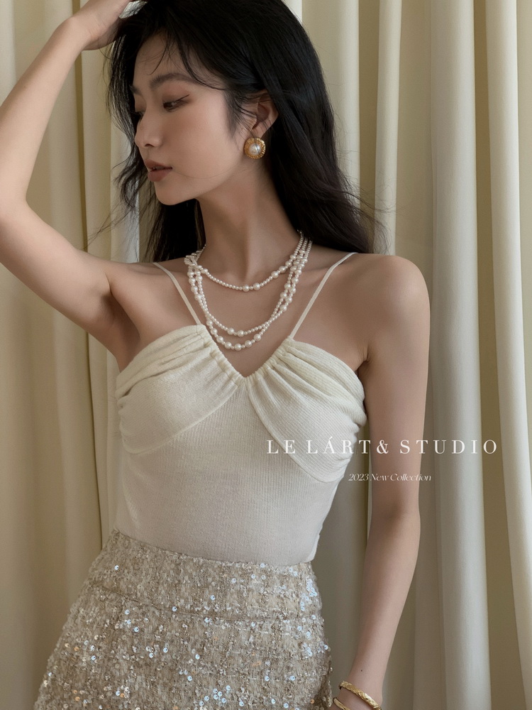 夏季港風氣質淑女吊帶背心女露背設計感小眾修身顯瘦短款上衣