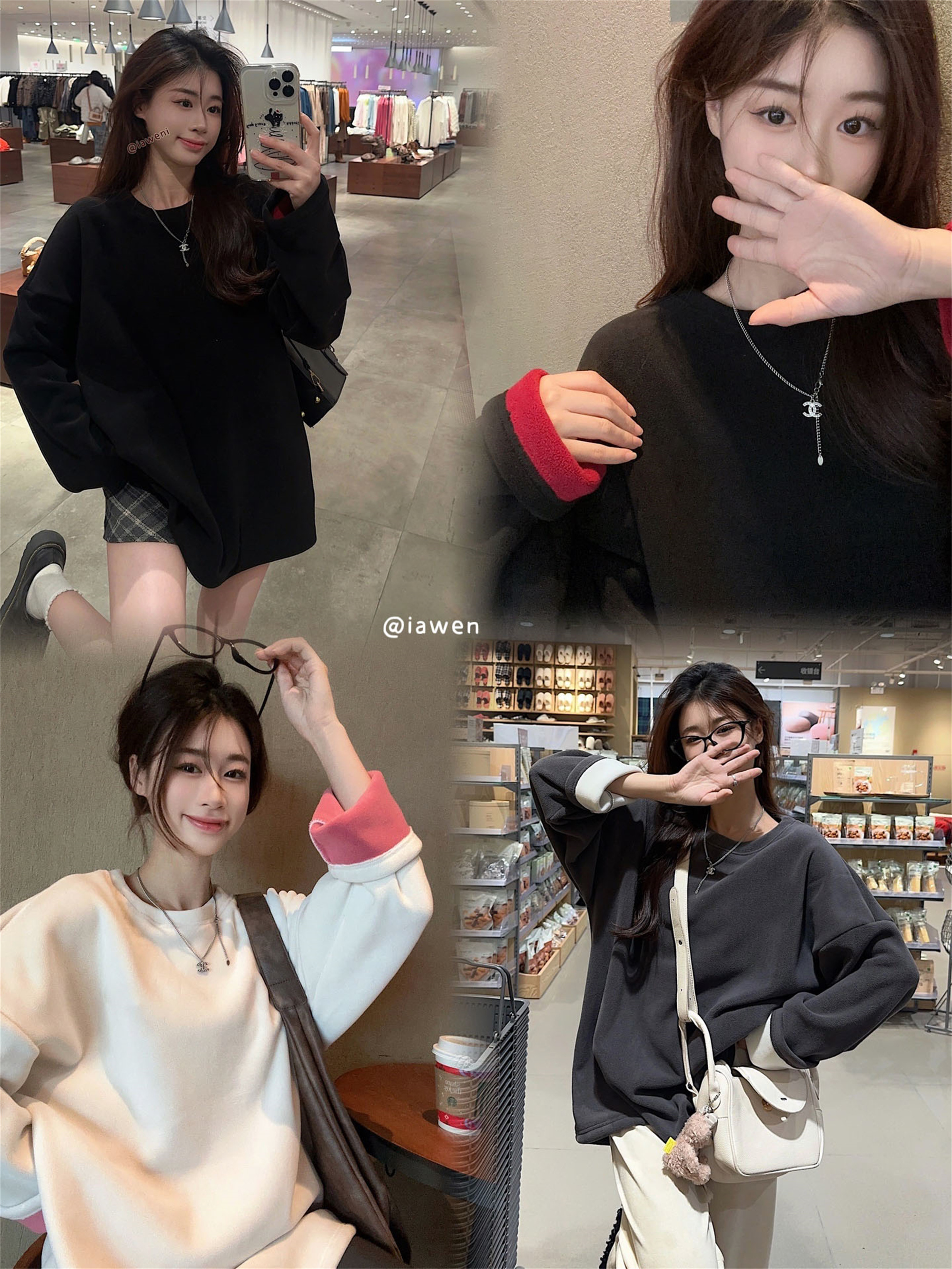 實拍~美式復古慵懶風圓領顯瘦時尚衛衣女