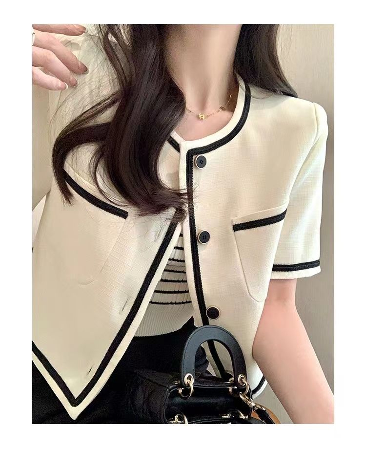 2024 New Xiaoxiangfeng Short Sleeve Tops Small Loose Versatile Fashionable Temperament Short Jackets
