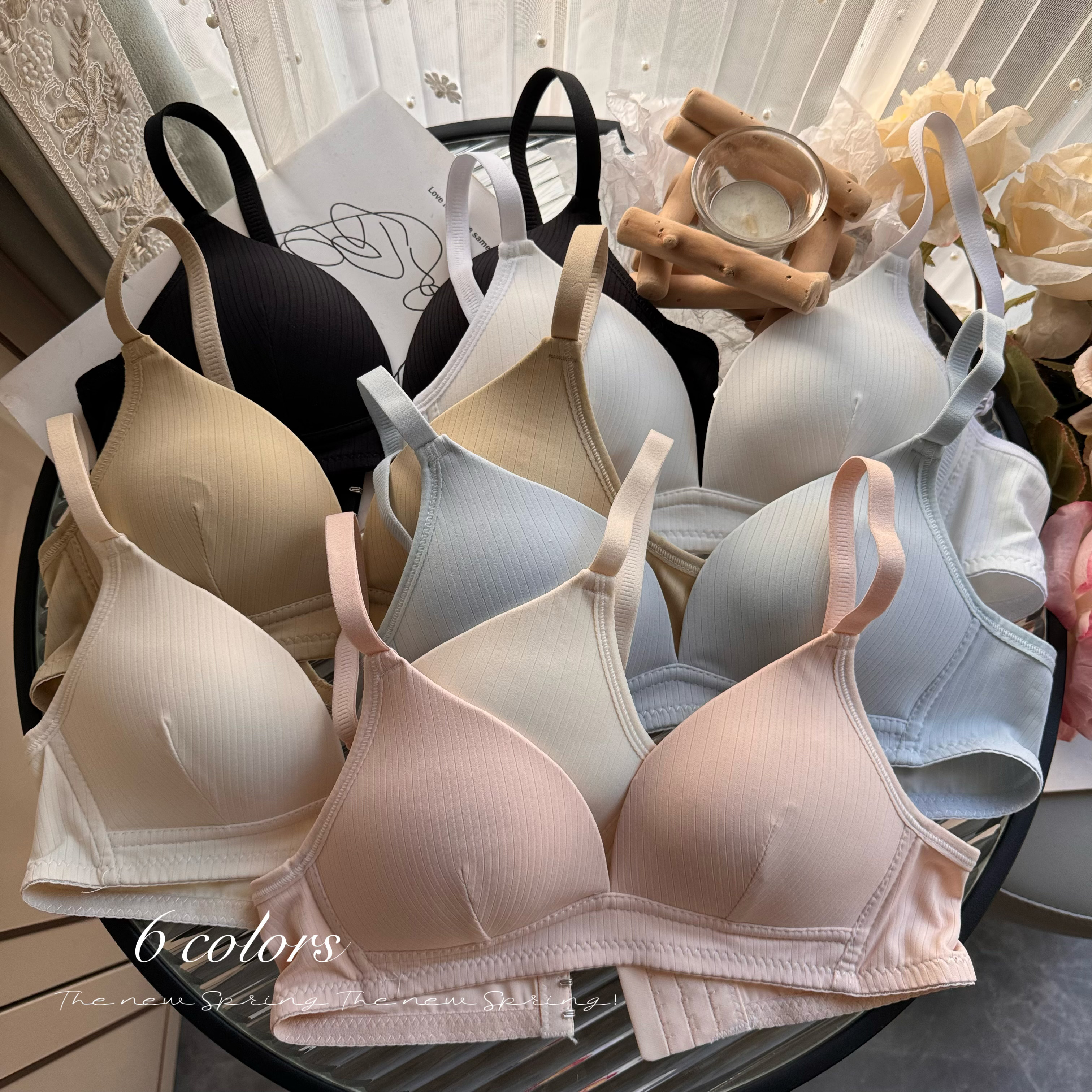 Real shot of Japanese style sexy, simple and versatile push-up bra without rims for girls, bra to hold side breasts underwear