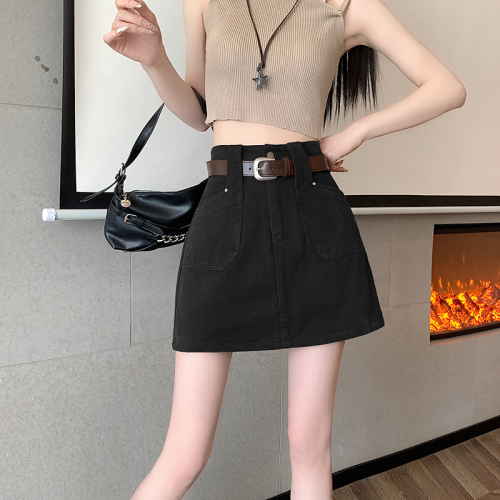 Actual shot of 2024 spring and summer new American retro coffee-colored skirt high-waisted slim A-line versatile design short skirt