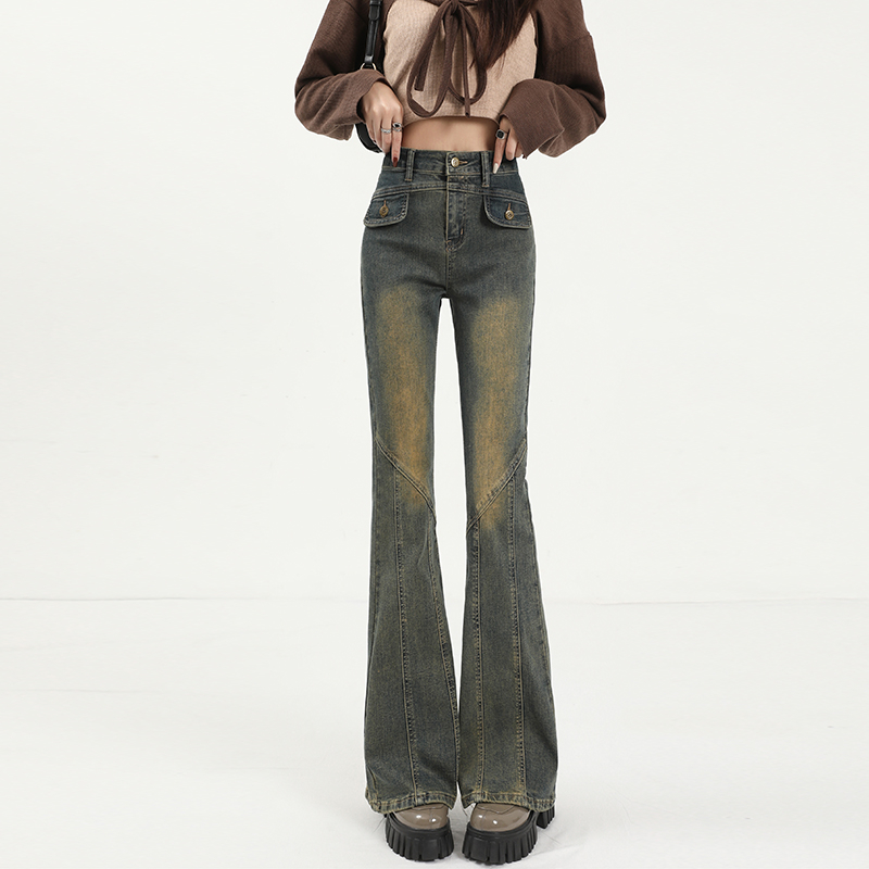 Actual shot of 2024 early spring new jeans women's stretch flared pants