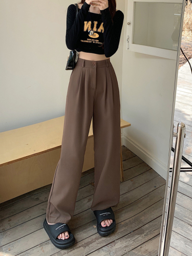 Actual shot of 5-color filament suit, suit trousers, women's trousers, high-waisted straight trousers, wide-leg trousers