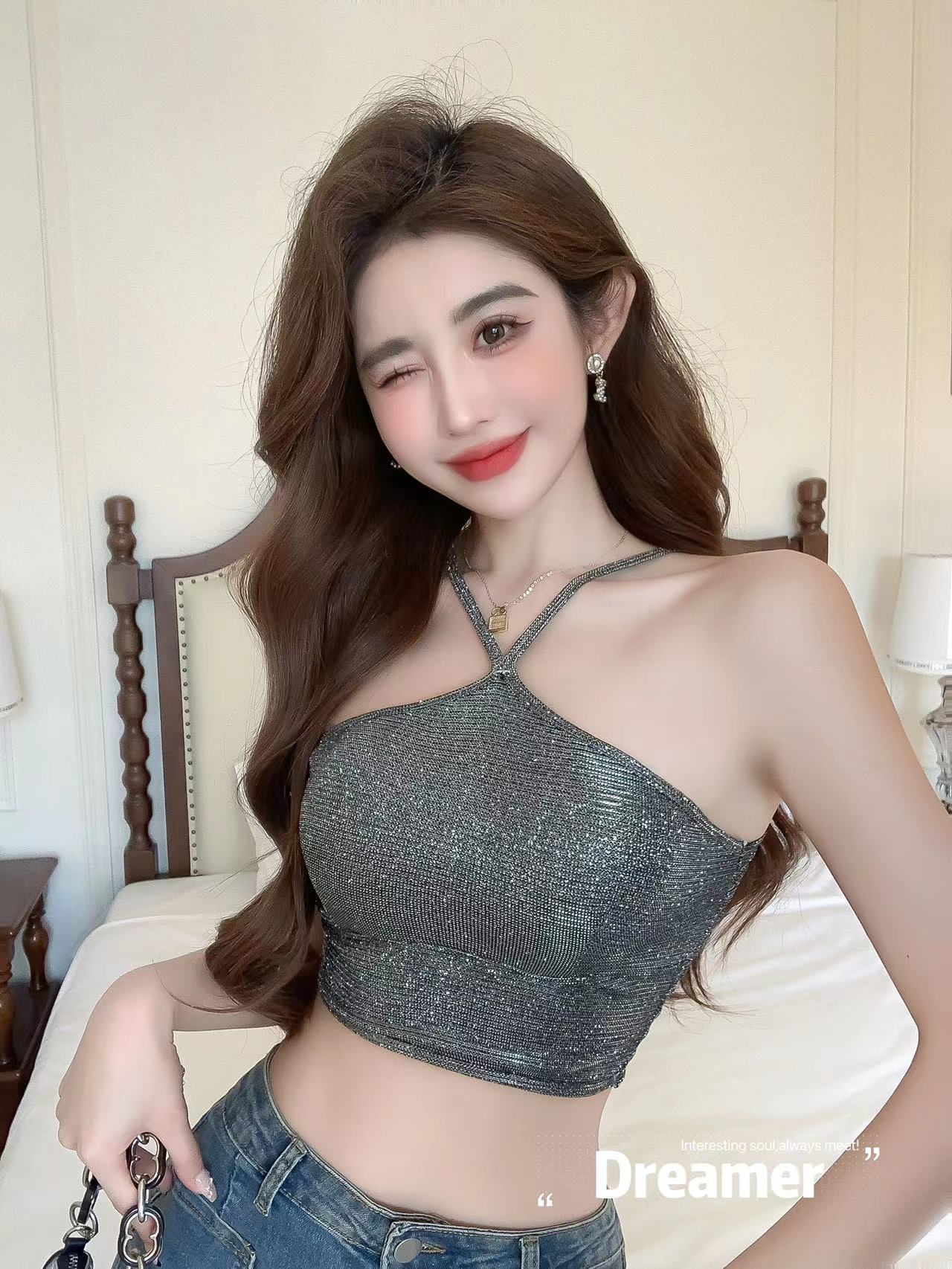 純欲辣妹露背短款針織掛脖吊帶小背心女夏季性感修身內搭打底上衣