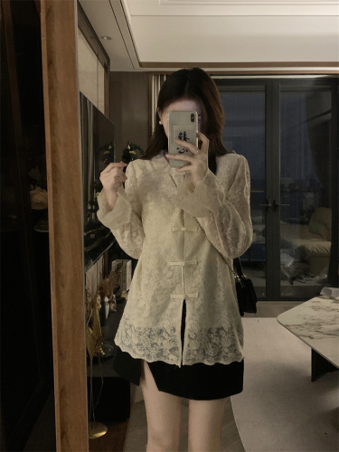 2024 spring new high-end jacquard new Chinese style disc button chiffon shirt women's shirt top lace shirt real shot