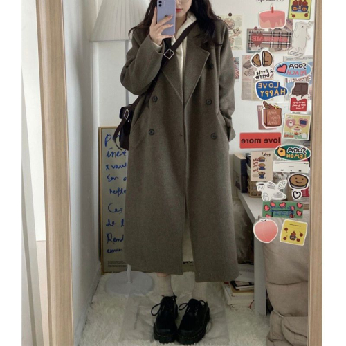 New Korean style loose and slim woolen coat for women mid-length woolen coat