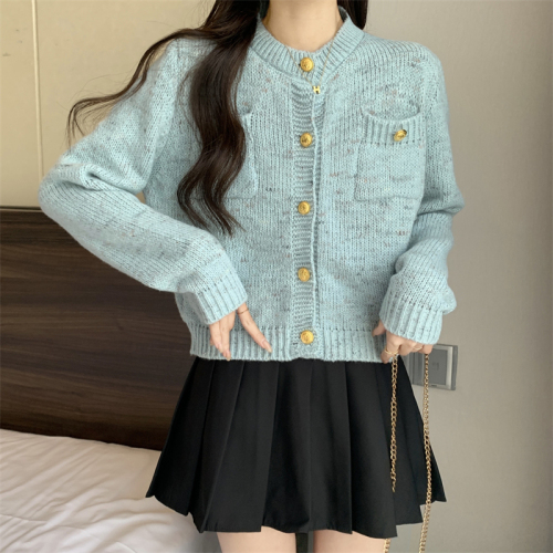 Actual shot~Korean version of Xiaoxiang style short round neck sweater, loose and versatile mixed color sweater for women