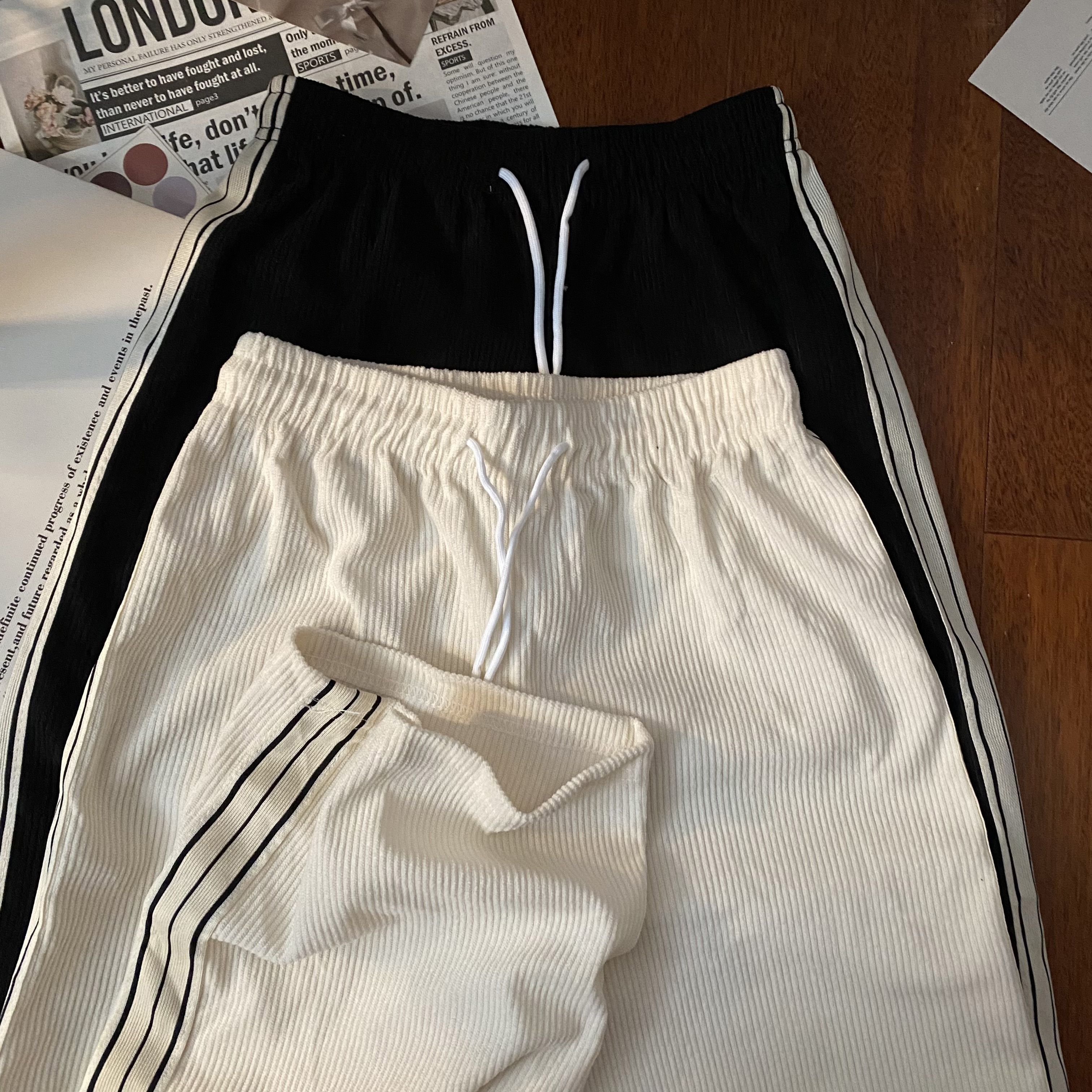 Actual shot of spring and summer new Korean style ins versatile wide-leg pants with elastic waist and drapey casual pants for women
