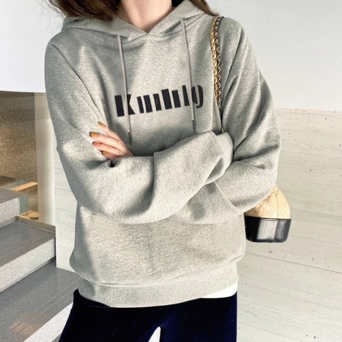 Hong Kong style niche printed hooded sweatshirt for women plus velvet loose top autumn and winter new casual jacket trend