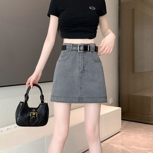 Actual shot of 2024 new summer Korean style versatile slimming A-line skirt high-waisted skirt anti-exposure casual hip-covering short skirt