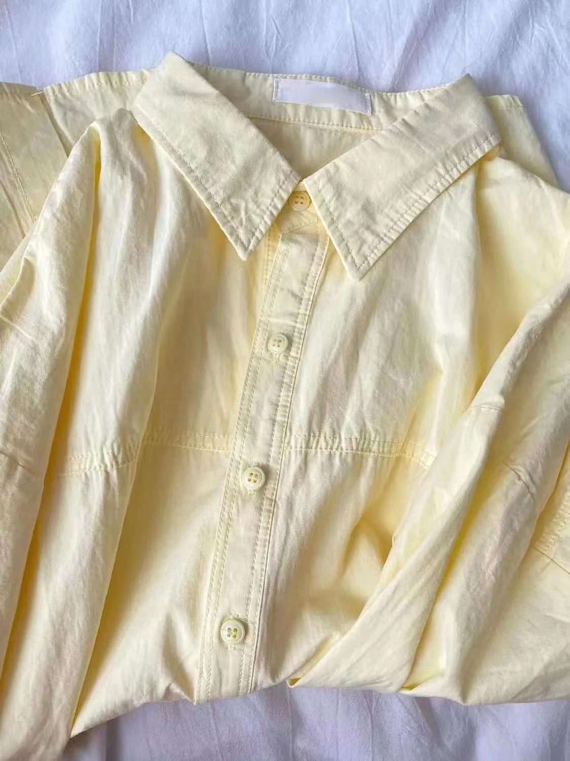 Pure cotton 2024 new inner wear small fresh loose lapel white mid-length long-sleeved shirt top