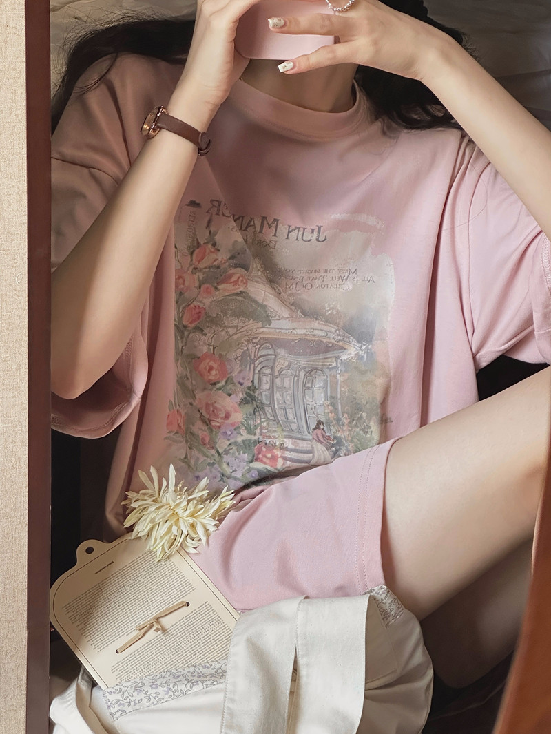 Official picture 220g/combed cotton back collar with seamed edge S-XXXL summer short-sleeved T-shirt for women