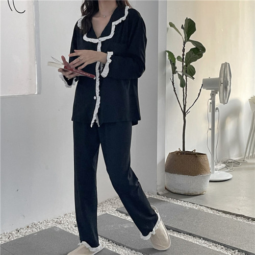 Real shot of women's pajamas, spring and autumn pure cotton long-sleeved trousers, Internet celebrity style