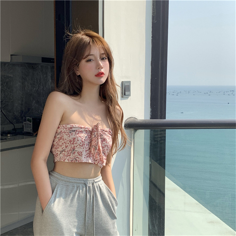碎花抹胸小衫性感露肩背心女夏季外穿無袖短款露臍上衣女裹胸學生