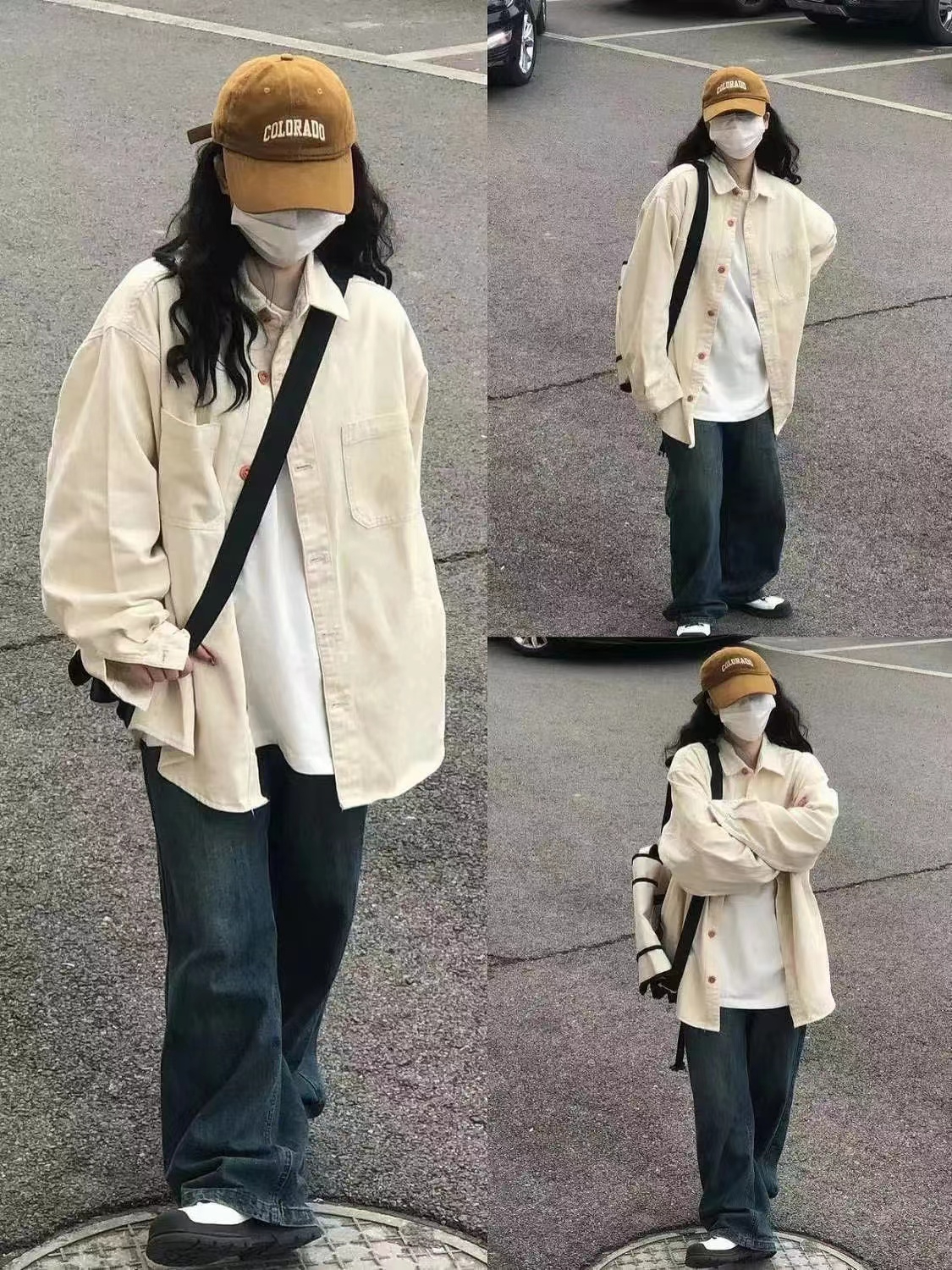 純棉杏色襯衫女寬鬆休閒顯瘦情侶款襯衣外穿開衫ins潮女
