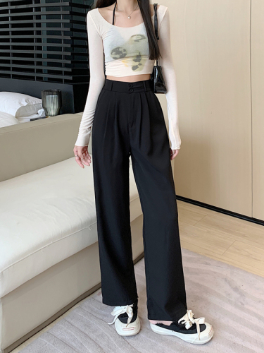 Actual shot of 5-color filament suit, suit trousers, women's trousers, high-waisted straight trousers, wide-leg trousers