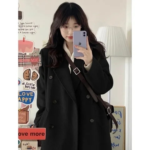 New Korean style loose and slim woolen coat for women mid-length woolen coat