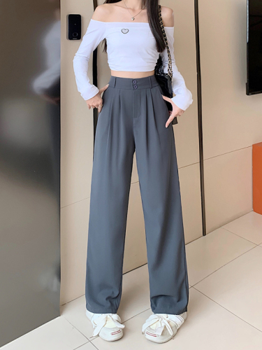 Actual shot of 5-color filament suit, suit trousers, women's trousers, high-waisted straight trousers, wide-leg trousers