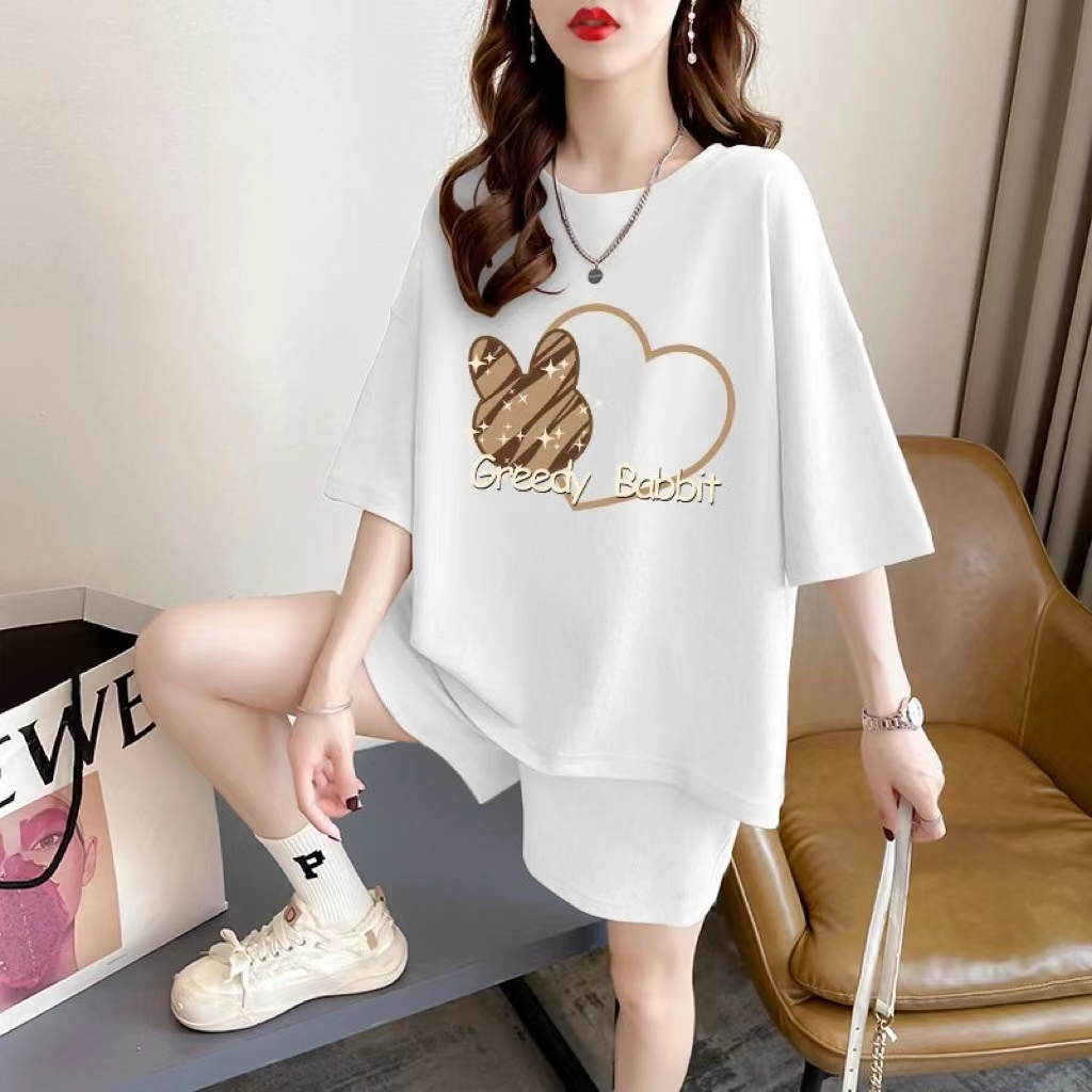 Short-sleeved shorts suit women's summer lazy style 2024 new loose large size casual sportswear two-piece set