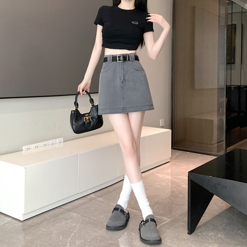 Actual shot of 2024 new summer Korean style versatile slimming A-line skirt high-waisted skirt anti-exposure casual hip-covering short skirt