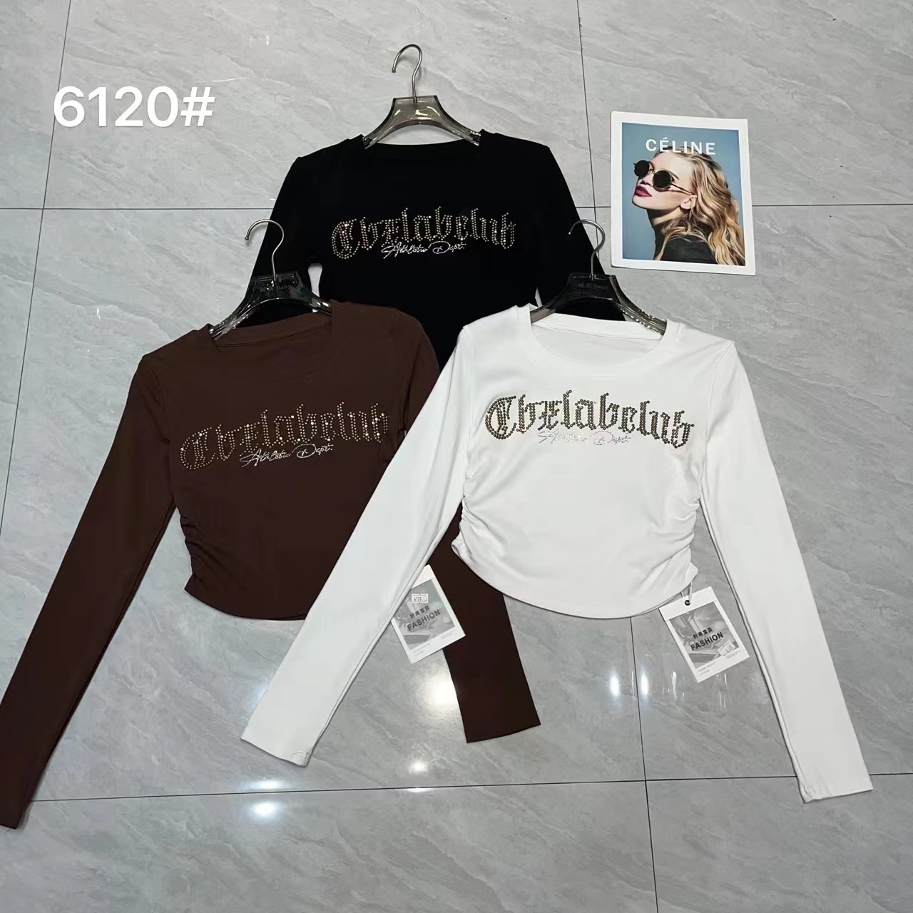 Letters hot diamond long-sleeved T-shirt women's new spring bottoming shirt women's design niche chic top